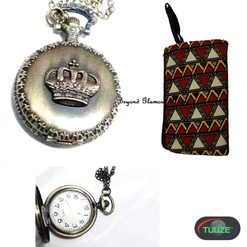 Bronze crown pocket watch with pouch