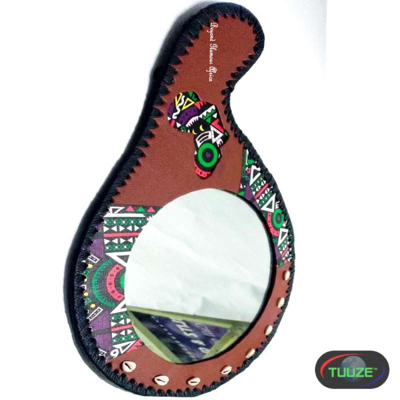 Brown African Print leather mirror
