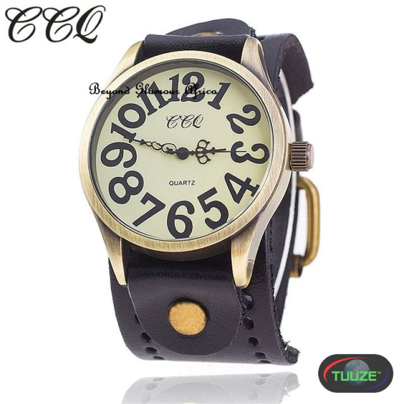 Mens Black Vintage leathernumber watch