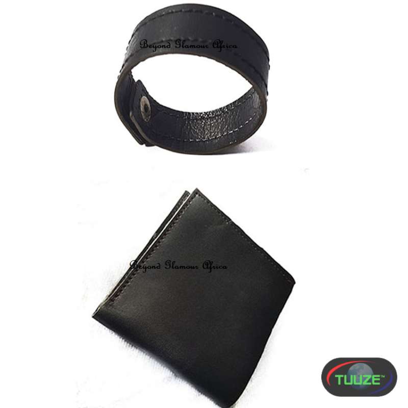 Mens Black leather Wallet and bracelet