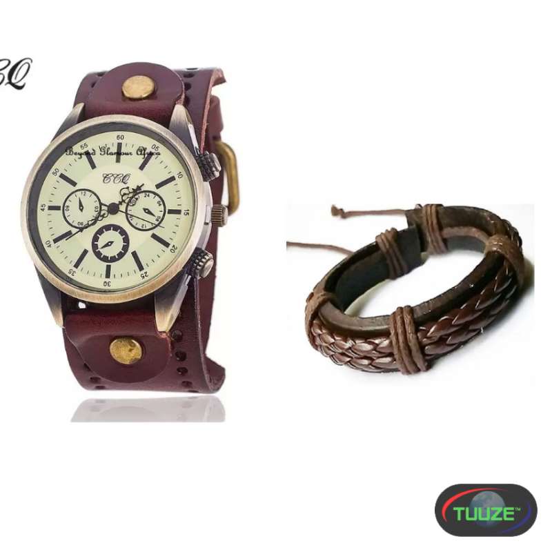Mens Brown Watch and bracelet combo