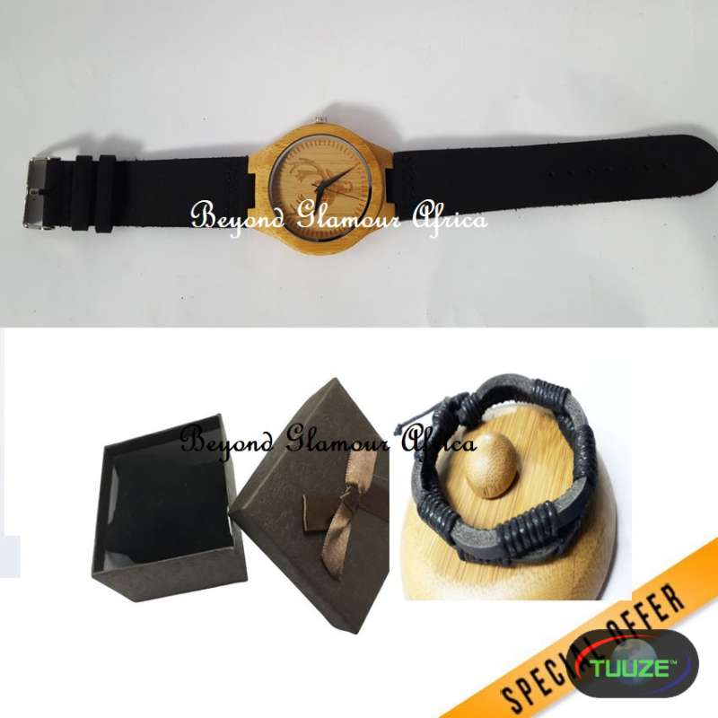 Mens Wooden watch  Leather bracelet with box