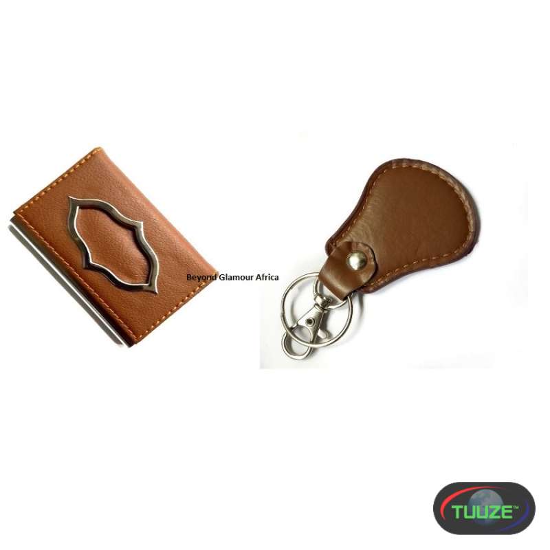Unisex Brown Leather cardholder and keychain
