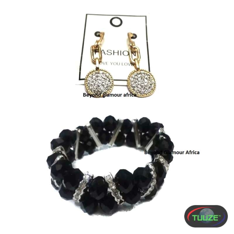 Womens Black Crystal Bracelet and earrings combo