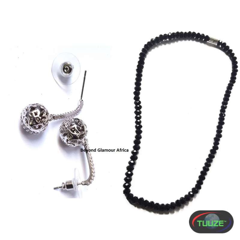 Womens Black Crystal Necklace and earrings