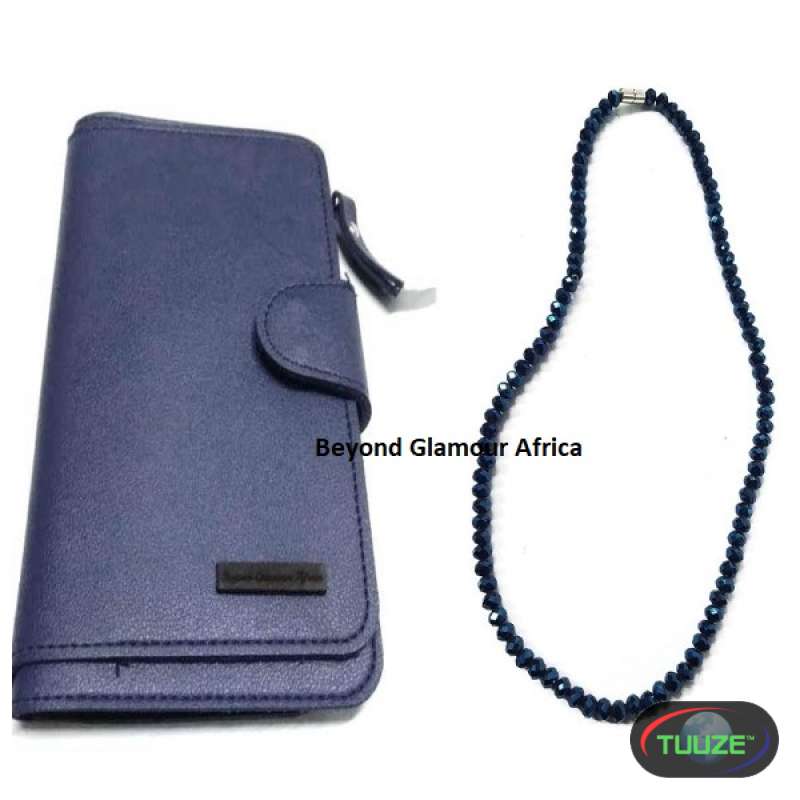 Womens Blue Leather wallet and necklaces