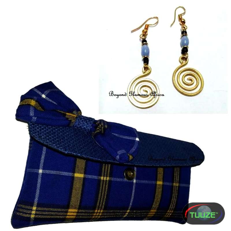 Womens Blue Maasai Clutch with earrings