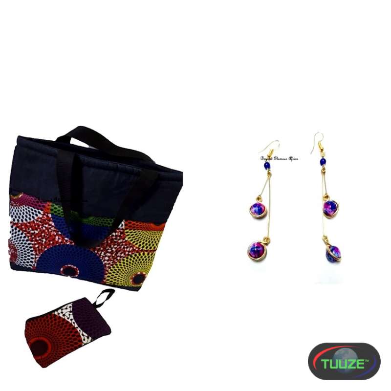 Womens Denim ankara handbag with earrings