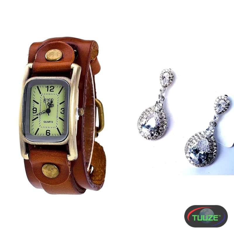 Womens Light Brown Watch and earrings combo