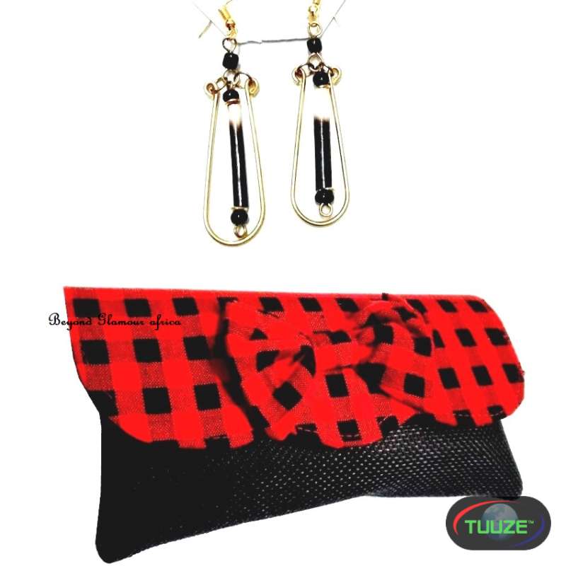 Womens Multicolor maasai clutch bag with earrings