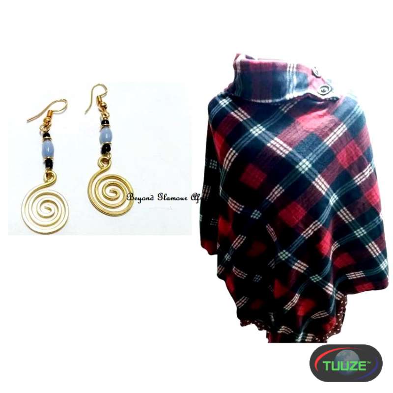 Womens Multicolor poncho with earrings