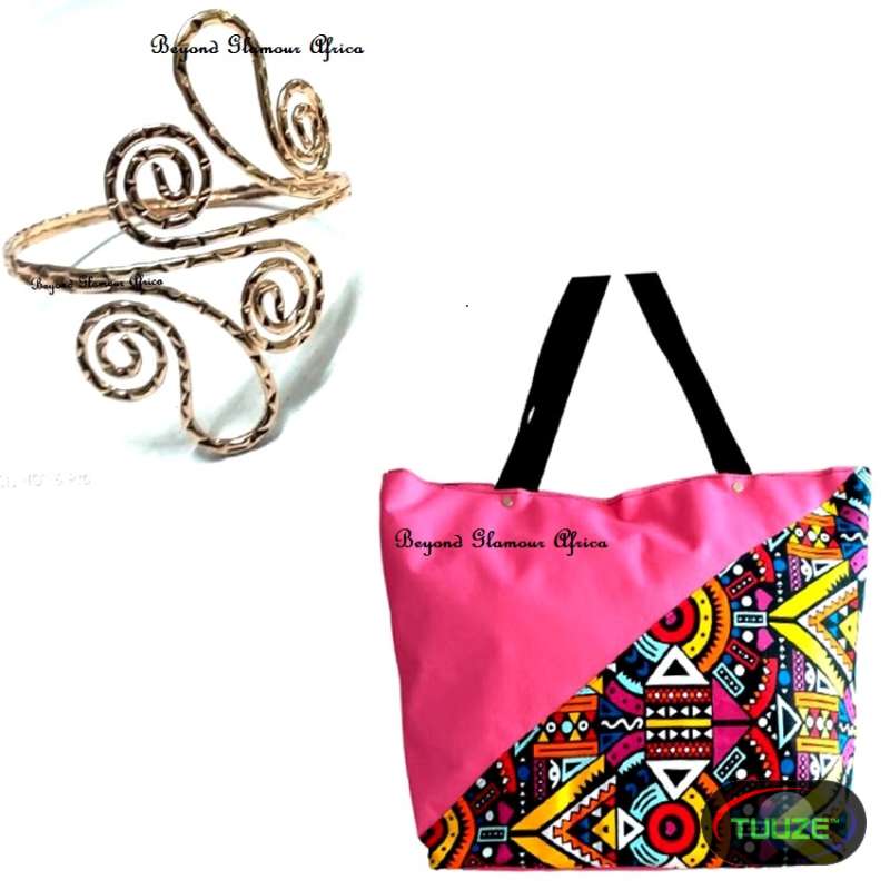 Womens Pink canvas handbag and armlet