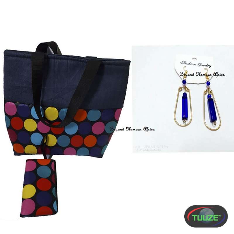Womens Polka denim bag with earrings