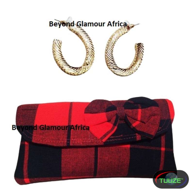 Womens Red Maasai Clutch and Loop Earrings