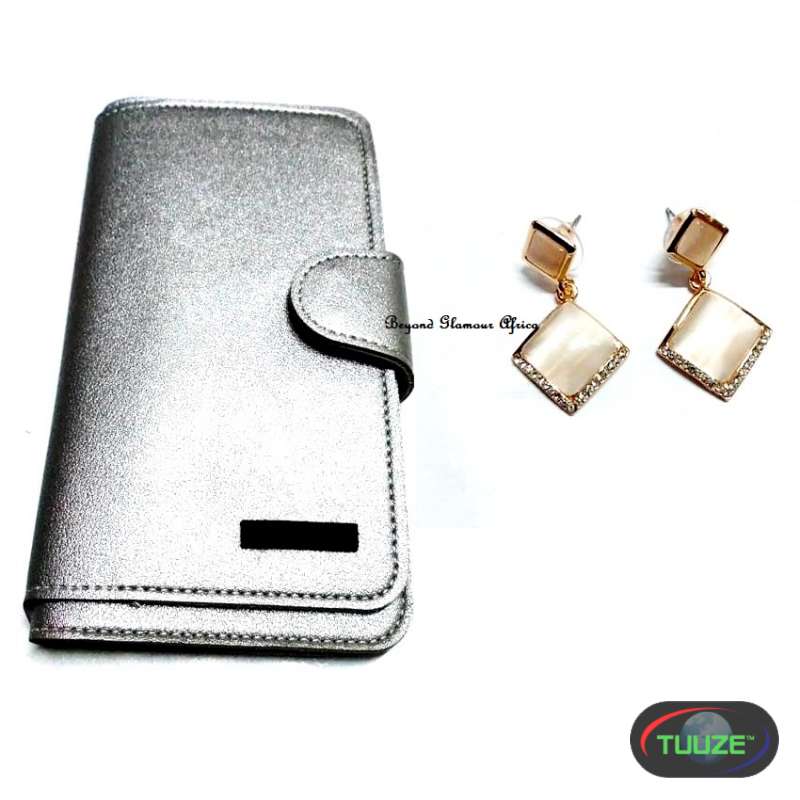 Womens Silver leather wallet   earrings