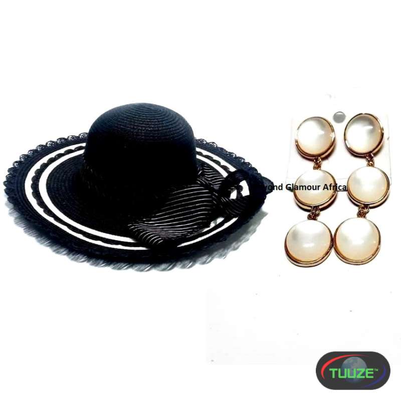 Womens Straw sun hat with earrings combo