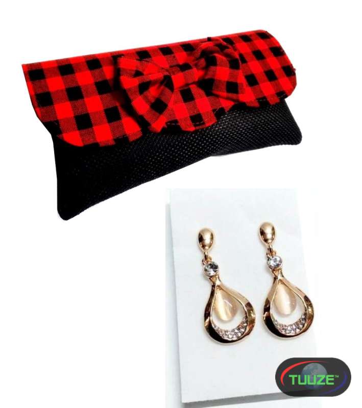 Womens black jute maasai clutch and earrings